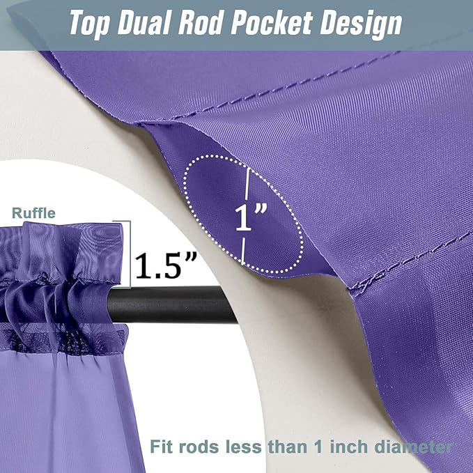 Purple Small Sheer Curtains Tier 24 Inches Length 2 Pieces, Light Filtering Cafe Curtains Sheers for Living Room Bathroom, Modern Window Treatments Dual Rod Pocket Panels, 2X42Wx24L Inches