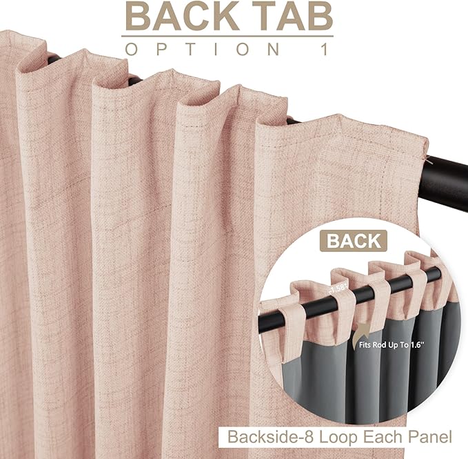 100% Blackout Shield Creamy Peach Linen Blackout Curtains for Bedroom 90 Inches Long, Back Tab/Rod Pocket Living Room Drapes, Thermal Insulated Blackout Curtains 2 Panels Set, 50" W x 90" L