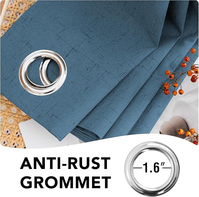 H.VERSAILTEX 100% Blackout Curtains for Bedroom Thermal Insulated Linen Textured Curtains Heat and Full Light Blocking Drapes Living Room Curtains 2 Panel Sets, Blue Sapphire, 52x54 Inch