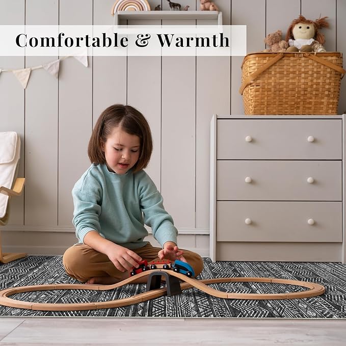 3x5 Washable Entryway Area Rug: Modern Moroccan Small Runner Rug Indoor Soft Non Slip Rug for Living Room Low Pile Thin Floor Carpet for Kitchen Dining Room Bedroom Home Office Decor(3x5,Black)