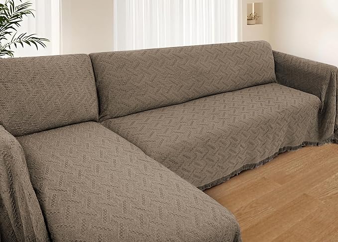 HOMERILLA Sectional Couch Covers for Sectional Sofa L Shaped Sofa Cover Blanket 2 Pieces L Shape Furniture Protector for Pets Dogs (Taupe, X-Large)