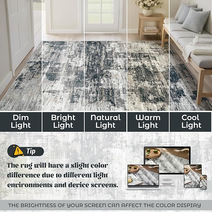 6x9 Area Rugs for Living Room, Washable Modern Abstract Large Area Rug Neutral Soft Non Slip Kids Rug Stain Resistant Indoor Carpet for Bedroom Nursery Dining Room Playroom(BlackGrey, 6'x9')