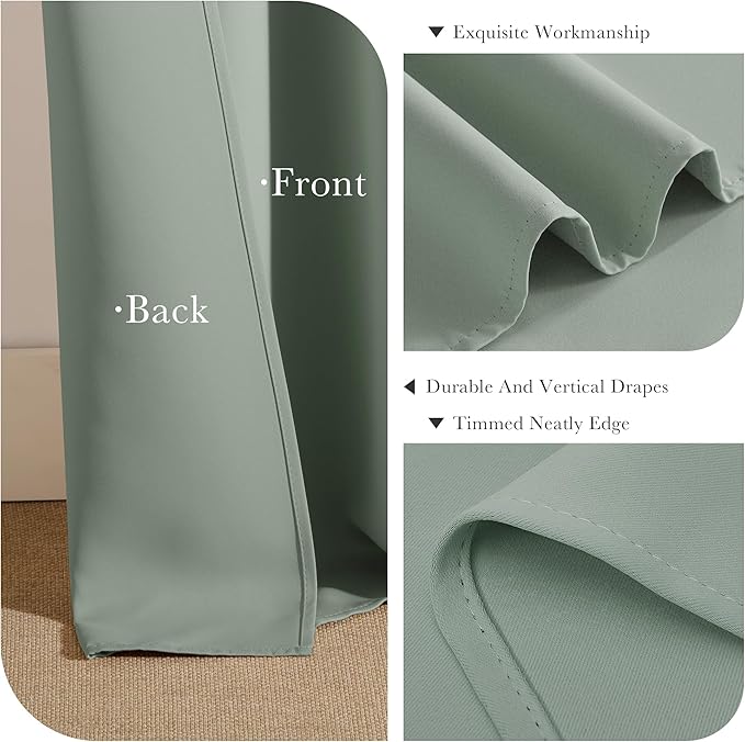 Pony Dance Small Blackout Curtains for Kitchen Windows, Short Drapes for Bathroom, Thermal Insulated Window Curtains Tiers for Basement, W 29 x L 36, Sage Green,2 PCS