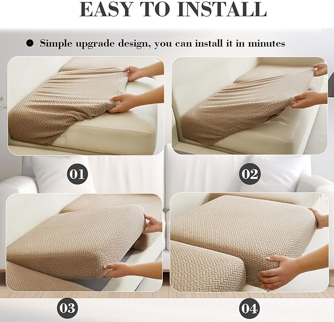 Sofa Covers Couch Covers for Sofa Pet Friendly Couch Cushion Covers Universal Sofa Covers Washable Stretch Slipcovers for Sectional Sofa (Texture Light Coffee, 3 Seats + Chaise Cover)