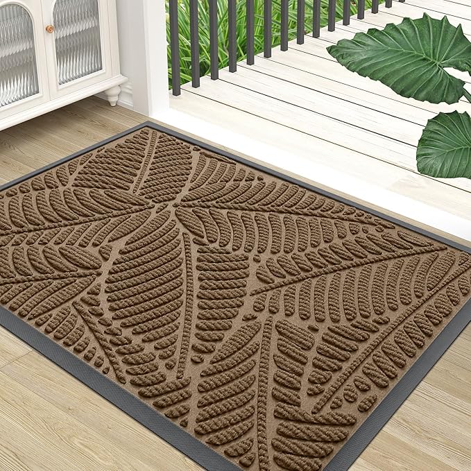 Colorxy Waterproof Doormat, Sturdy Natural Rubber Front Indoor Mat, Non Slip Low Profile Outdoor Door Mat, Stain and Fade Resistant Floor Mats, Easy Clean Patio Entry Mat, 48''x32'', Light Brown
