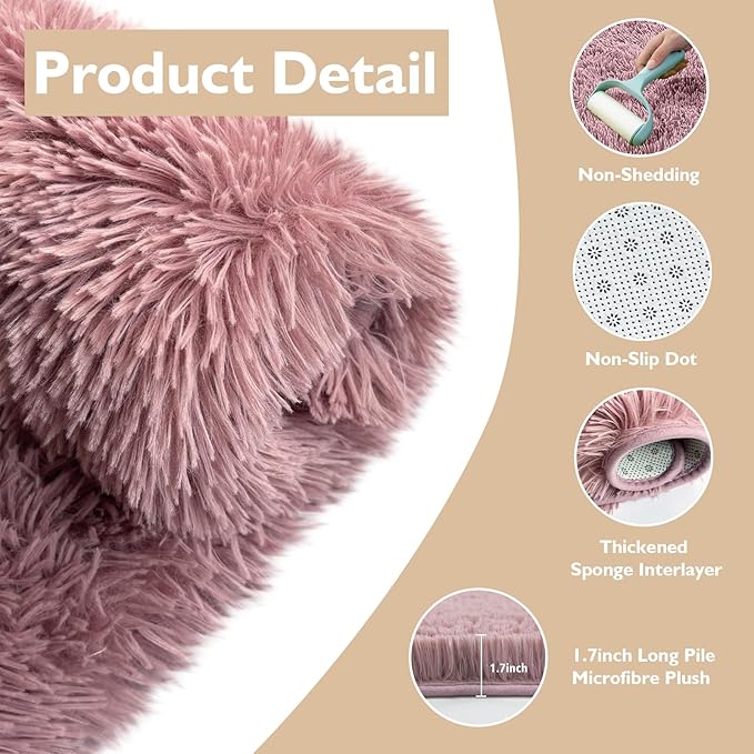 9x12 Fluffy Area Rugs for Living Room,Large Fuzzy Shag Area Rug for Bedroom,Blush Soft Non-Shedding Indoor Plush Carpet for Kids Bedroom Nursery Home Decor