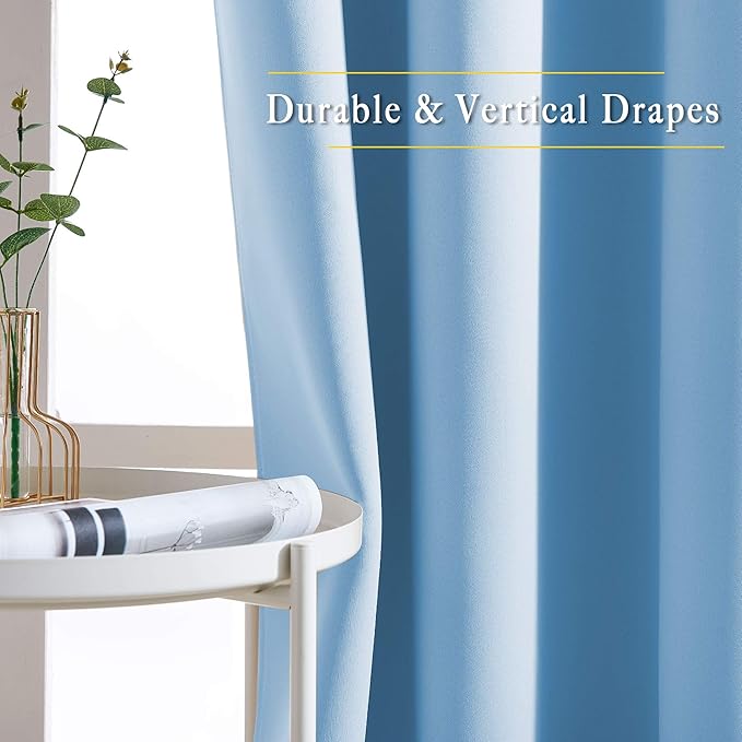 NICETOWN Sky Blue Blackout Curtains - Home Decor Window Treatment Ring Top Blackout Draperies Curtains for Living Room (2 Panels， 52 by 84， Blue)