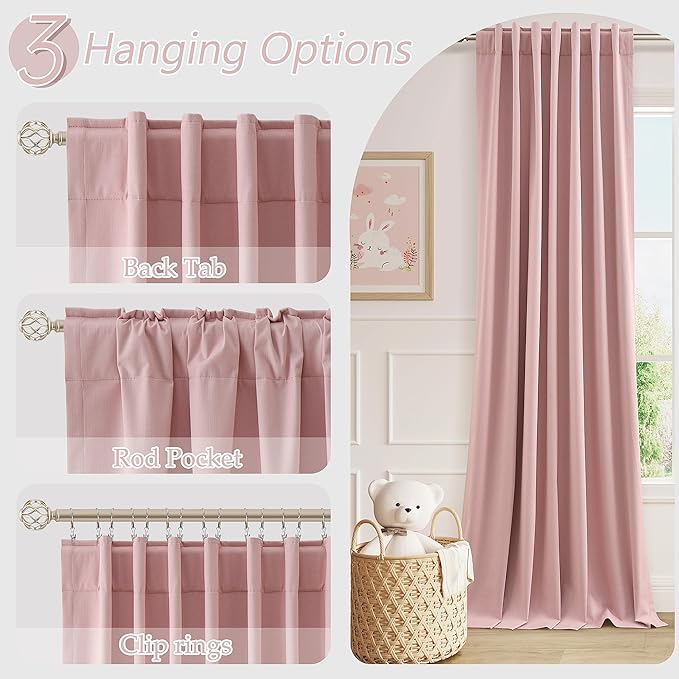 Guken Pink 100% Blackout Linen Curtains 120 Inch 2 Panels Set for Girl's Bedroom, Living Room, Nursery, Back Tab/Rod Pocket Thermal Insulated Black Out Drapes Farmhouse for Bedroom Window Curtains