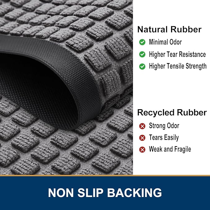 Smiry Front Door Mat Outside Entrance, Heavy Duty Natural Rubber Doormat, Non Slip, Trap Dirt and Moisture, Easy Clean, Low Profile Welcome Floor Mats for Indoor Outdoor Entry, 35x23 Inch, Mix Grey