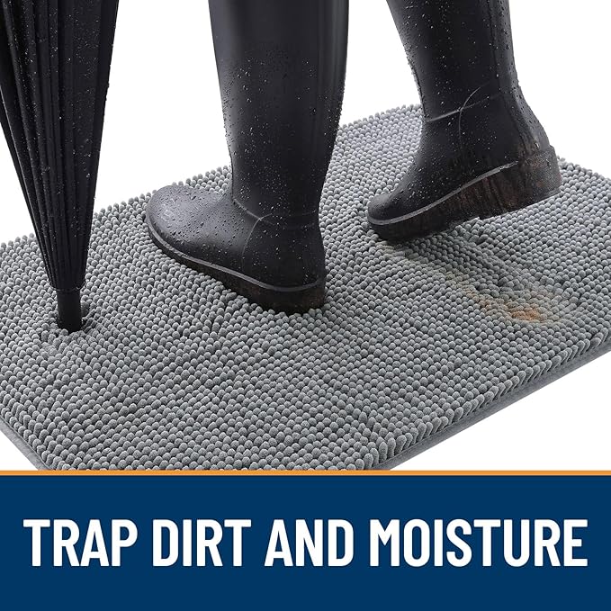 OLANLY Dog Door Mat for Muddy Paws 50x30, Absorbs Moisture and Dirt, Absorbent Non-Slip Washable Doormat, Quick Dry Chenille Mud Mat for Dogs, Entry Indoor Entryway Carpet for Inside Floor, Grey