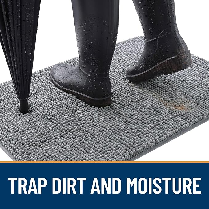 OLANLY Dog Door Mat for Muddy Paws 54x24, Absorbs Moisture and Dirt, Absorbent Non-Slip Washable Doormat, Quick Dry Chenille Mud Mat for Dogs, Entry Indoor Entryway Carpet for Inside Floor, Grey