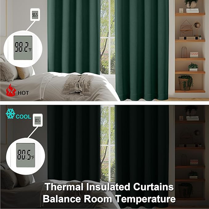 Simplebrand Ava Ever Green Blackout Curtains for Bedroom, 72 Inch Length, 2 Panels Set, Thermal Insulated, Rod Pocket, Window Curtains for Patio, French Door, W40 x L72 Inch
