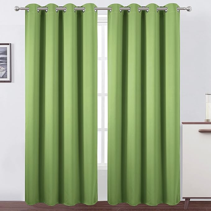 LEMOMO Blackout Curtains 66 x 84 inch/Light Green Curtains Set of 2 Panels/Thermal Insulated Room Darkening Bedroom Curtains