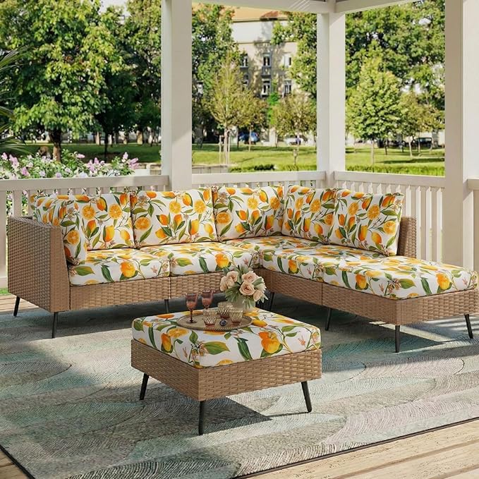 hyha Printed Couch Cushion Covers, Floral Sofa Covers Washable for 3 Cushion Couch, Stretch Pattern Outdoor Cushion Covers for Patio Furniture with Elastic Bottom(3 Packs, Lemon)