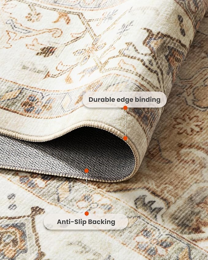 AMADA HOMEFURNISHING 2x4 Washable Area Rug, Low-Profile Entryway Rug with Non-Slip Backing & Durable Edge Binding, Vintage Rug Pattern, Small Rugs for Entryway, Kitchen & Living Room