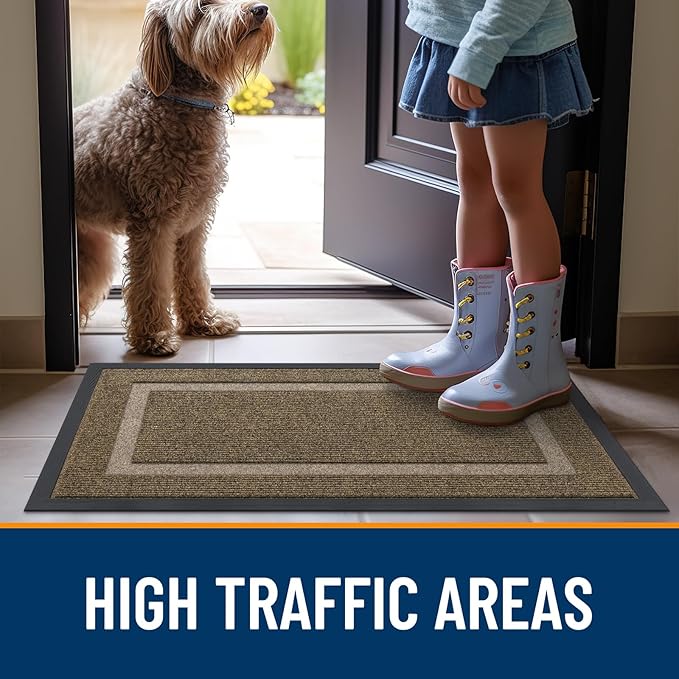 OLANLY Front Door Mat Indoor Outdoor Entrance, Waterproof All-Season, All-Weather Doormat, Sturdy Natural Rubber, Fade Resistant, Low Profile, Easy Clean Patio Porch Entryway Mat, 71x47, Brown
