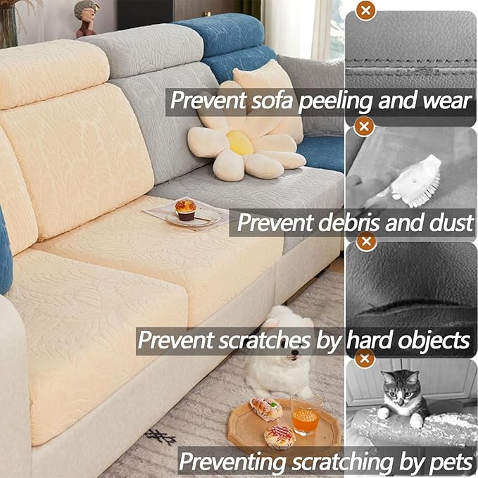 Soothing Home Sofa Covers, Sofa Hero Covers, Wear-Resistant Universal Couch Covers Washable Stretch Sectional Couch Cushion Covers (White,Large Double Seat Cover)