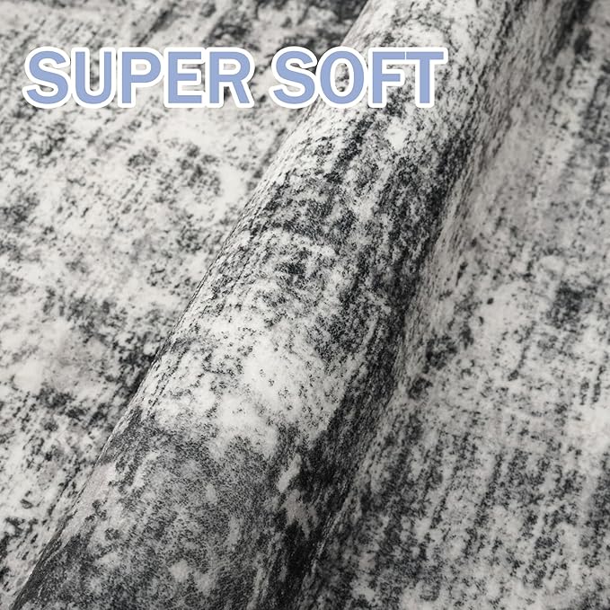 IOHOUZE Modern Abstract Area Rugs 5x7 Ft Washable Rugs for Living Room, Non Slip Dining Room Rug, Printed Faux Wool Rugs for Bedroom, Floor Carpet for Office Nursery Playroom, Black Grey