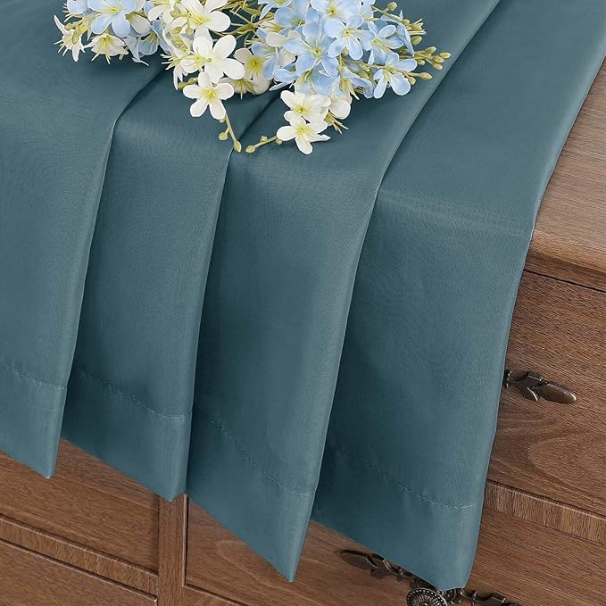 Small Sheer Curtains 2 Panels Set, Kitchen Curtains 36 Inch Length, Elegant Light Filtering Short Window Drapes for Living Room Bedroom, Dual Rod Pocket Design, Dusty Blue, 2x42Wx36L Inches