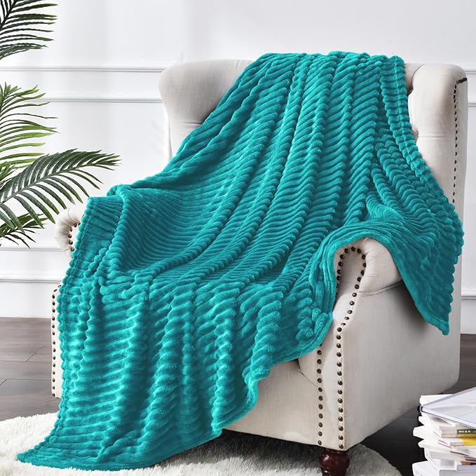 BEDELITE Fleece Blanket Twin Size – 3D Ribbed Jacquard Soft and Warm Decorative Fuzzy Blankets – Cozy, Fluffy, Plush Lightweight Throw Blankets for Couch, Bed, Sofa(Blue, 60x80 inches)