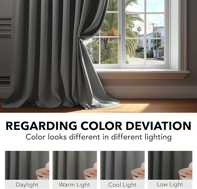 Deconovo Room Darkening Curtains Back Tab and Rod Pocket Curtains Thermal Insulated Blackout Curtains for Bedroom 52Wx72L Inch Light Grey Set of 2