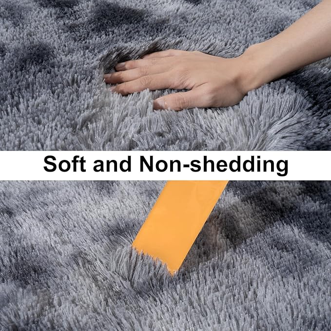 Ultra Soft Runner Rugs for Bedroom Hallways with Upgraded Non-Slip Rubber Backing & Thick Memory Sponge, 2x4 Feet Fluffy Shag Throw Area Rug for Bedside Dorm Tie-dye Dark Grey