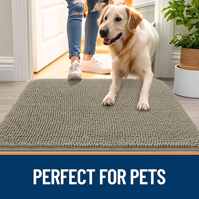 OLANLY Dog Door Mat for Muddy Paws 59x20, Absorbs Moisture and Dirt, Absorbent Non-Slip Washable Doormat, Quick Dry Chenille Mud Mat, Entry Indoor Entryway Carpet for Inside Floor, Warm Taupe
