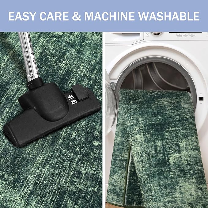 IOHOUZE Round Area Rug 5 Ft Circle Entryway Rugs Round Washable Door Mat Indoor Entrance, Non Slip Circle Front Door Rug, Printed Abstract Faux Wool Floor Carpet for Foyer Porch Sink, Dark Green