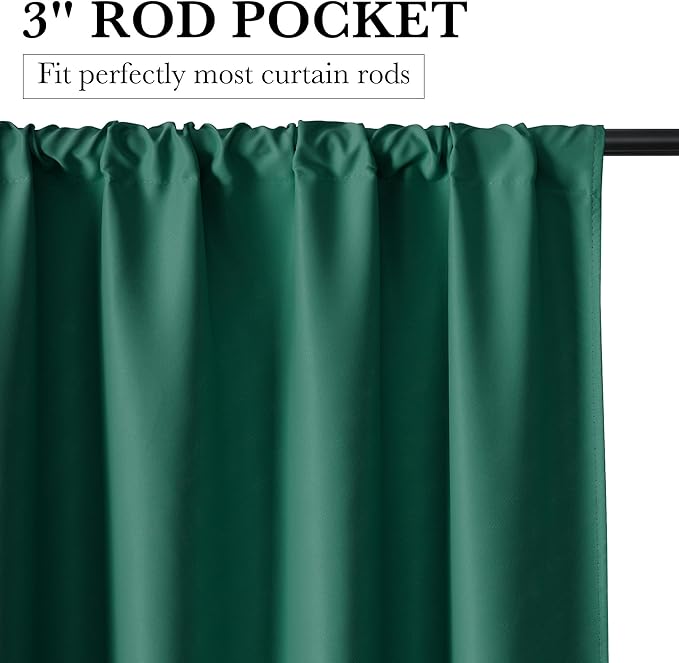 RYB HOME 100% Blackout Short Curtains for Small Window, Thermal Insulated Total Room Darkening Noise Reducing Curtains for Kitchen Bathroom Basement, 34 inches Wide by 48 inches Long, Dark Green