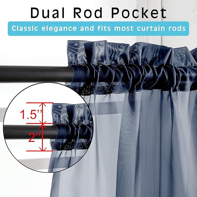 OVZME Navy Blue Sheer Curtains 2 Panel Sets 84" Inch Length - Transparent Light Weight Window Treatment Panels for Study Room/Living Room/Bedroom, Navy Blue, Per Panel W42 X L84 inches, 1 Pair