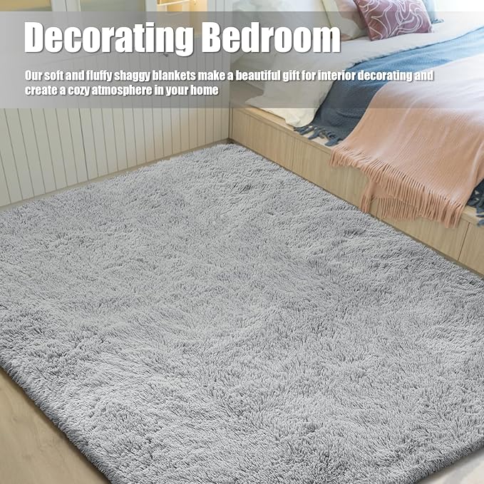 8x10 Fluffy Area Rugs for Living Room,Shag Area Rug for Bedroom,Grey Soft Fuzzy Rug Non-Shedding Indoor Plush Carpet for Kids Bedroom Nursery Home Decor