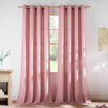 NICETOWN Linen Pink Curtains for Girls Room, Grommet Thick Flax Semi Sheer Window Treatments Privacy Assured with Light Filtering for Bedroom/Kids Room, 2 Panels, W55 x L84