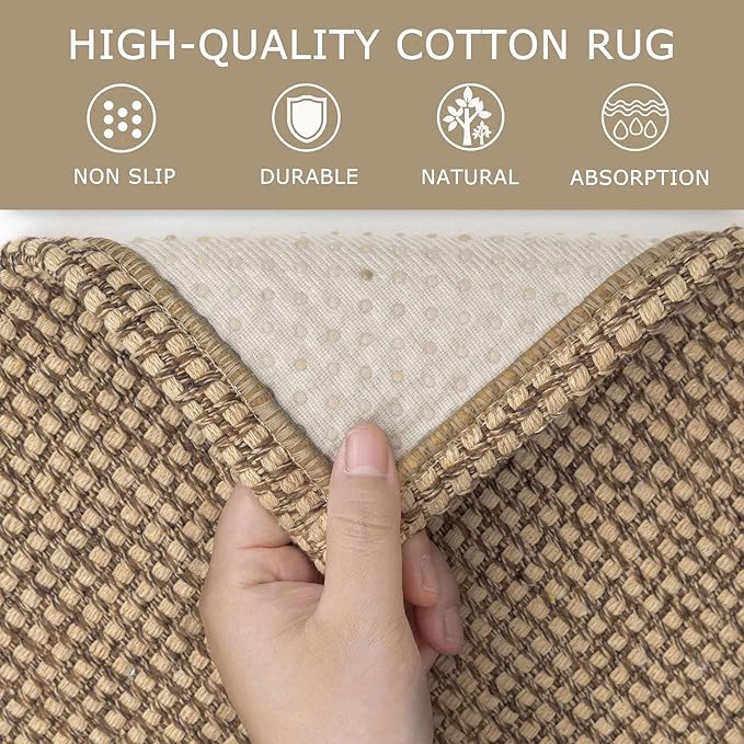 KOZYFLY Long Runners for Hallways 2.6x12 ft Washable Kitchen Runner Non Slip Rubber Backed Hallway Rugs Cotton Entryway Runner Rug Floor Carpet for Indoor Hall, Backdoor, Kitchen, Tan/Orange/Brown