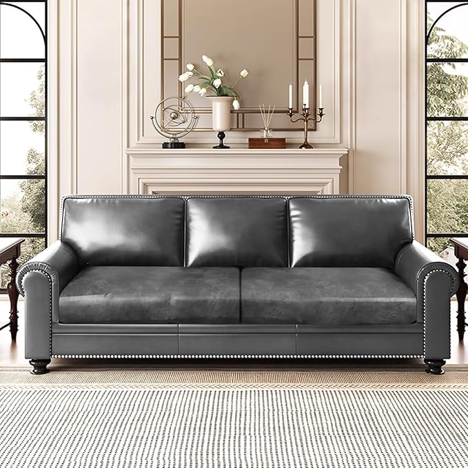 Leather Look Couch Cushion Covers Sofa Seat Slipcovers Sets Couches Furniture Protector for Sectional Armchair Loveseat Pets Kids Stretch Spandex Fabric (2 Cushion Sofa, Light Grey)