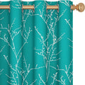 Deconovo Blackout Grommet Silver Pattern Printed Curtains, Turquoise/Silver Tree Branch, 52W x 95L