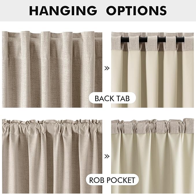 MIULEE 100% Blackout Linen Curtains for Bedroom, Taupe Solid Luxury Decor Thermal Insulation Room Darkening Drapes for Living Room Nursery Back Tab Rod Pocket 42 x 63 Inches, 2 Panels