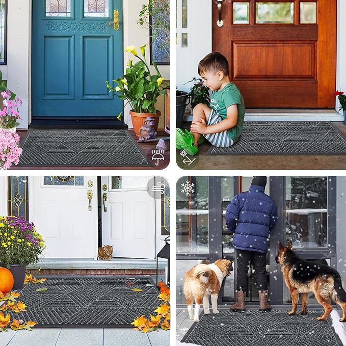 Smiry Front Door Mat Outside Entrance, Heavy Duty Sturdy Natural Rubber Doormat, Trap Dirt and Moisture, Easy Clean Low Profile Mats for Indoor Outdoor Entry, Irregular Triangle (47x17, Grey)