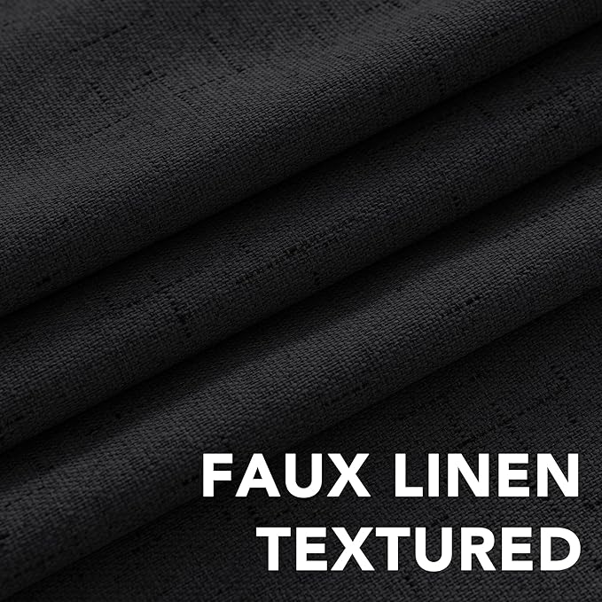 H.VERSAILTEX Linen Blackout Curtains 63 Inches Long 100% Blackout Thermal Insulated Textured Linen Look Curtain Draperies Anti-Rust Grommet, Energy Saving with White Liner, 2 Panels, Black