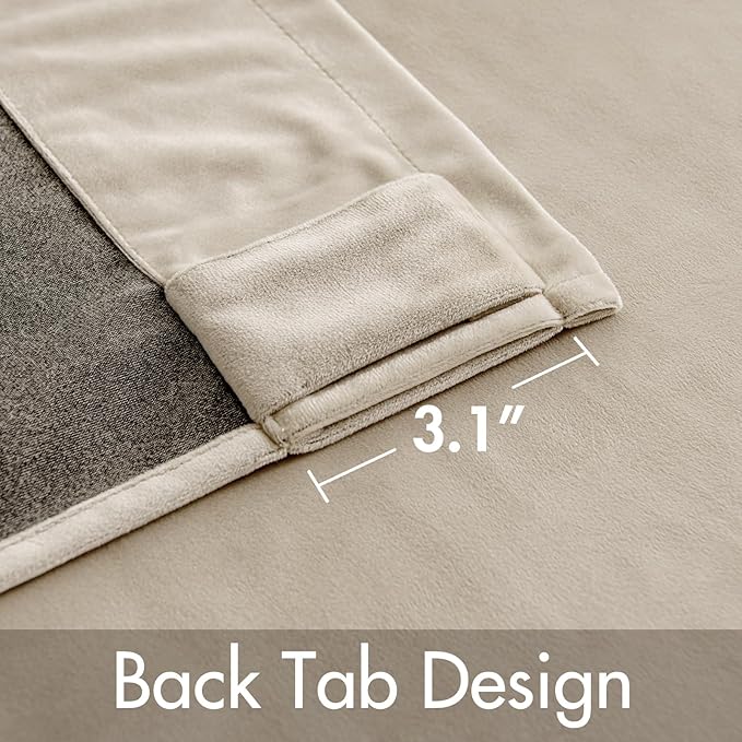 MIULEE Velvet Curtains 96 inches - Luxury Blackout Curtains for Bedroom Living Room Thermal Insulated Super Soft Window Drapes Rod Pocket & Back Tab, Beige, W52 x L96 inches, 2 Panels