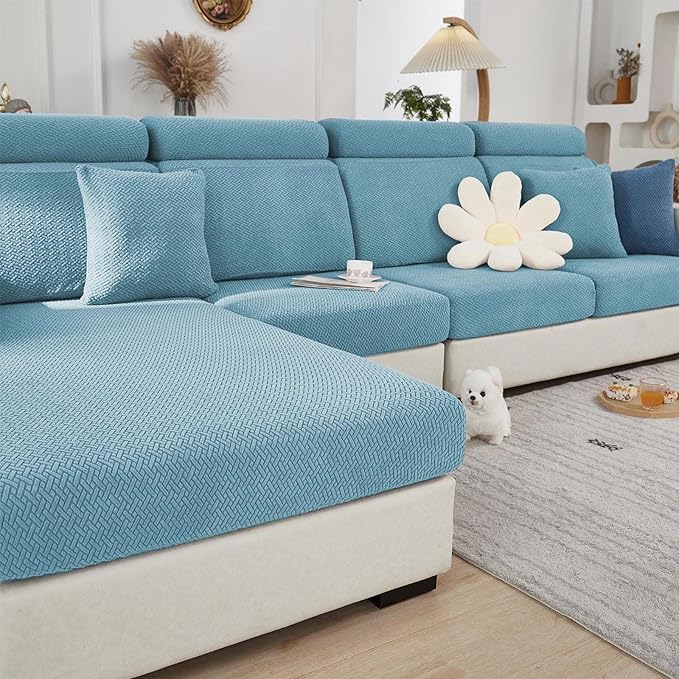 Sofa Covers Couch Covers for Sofa Pet Friendly Couch Cushion Covers Universal Sofa Covers Washable Stretch Slipcovers for Sectional Sofa (Texture Sea Blue,Headrest Cover)
