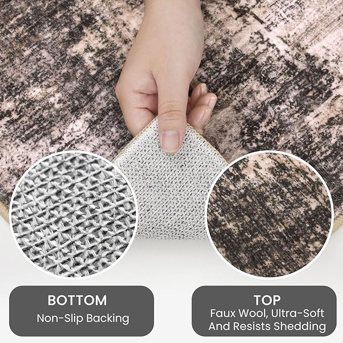 IOHOUZE Abstract Runner Rug 3x16 Ft Washable Runners for Hallways, Non Slip Kitchen Runner Printed Faux Wool Entryway Runner Indoor, Modern Abstract Floor Carpet for Hall Stair, Brown/Rust