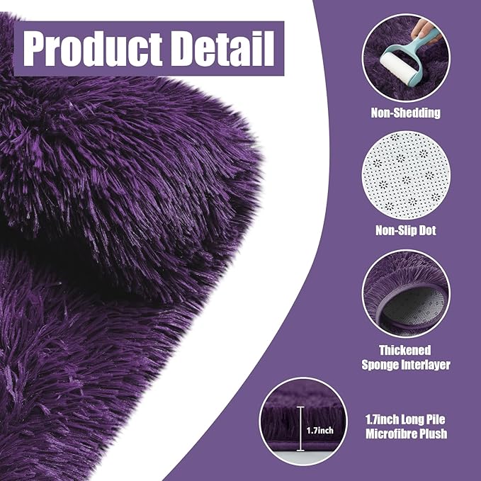 8x10 Fluffy Area Rugs for Living Room,Shag Area Rug for Bedroom,Soft Purple Fuzzy Rug Non-Shedding Indoor Plush Carpet for Kids Bedroom Nursery Home Decor