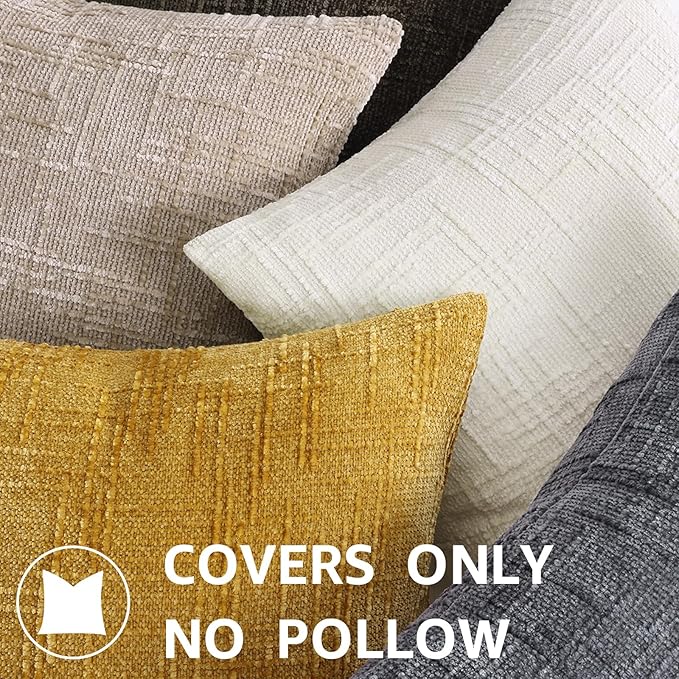 decorUhome Summer Mustard Yellow Chenille Throw Pillow Covers 18x18 Set of 2 Textured Soft Cozy Slubby Couch Pillow Covers Modern Farmhouse Boho Decorative Pillow Cases for Bed Sofa Living Room