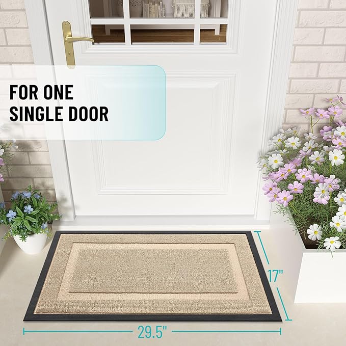 OLANLY Front Door Mat Indoor Outdoor Entrance, Waterproof All-Season, All-Weather Doormat, Sturdy Natural Rubber, Low Profile, Easy Clean Patio Porch Entryway Mat, 35x23, Off-White