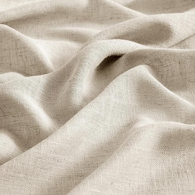 MIULEE Beige Linen Curtains 45 Inch Length 2 Panels for Bedroom Living Room, Soft Linen Textured Window Drapes Semi Sheer Light Filtering Back Tab Rod Pocket Farmhouse Modern Burlap Look Decor
