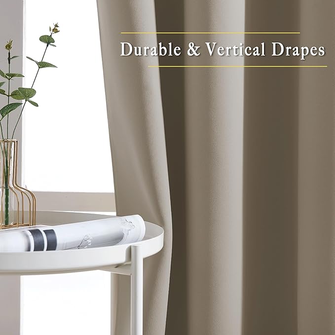 NICETOWN Taupe Blackout Curtains for Windows - Window Decoration Thermal Insulated Grommet Top Blackout Curtains/Panels/Drapes for Kid's Room (1 Pair, 52 x 45 inches in Taupe)