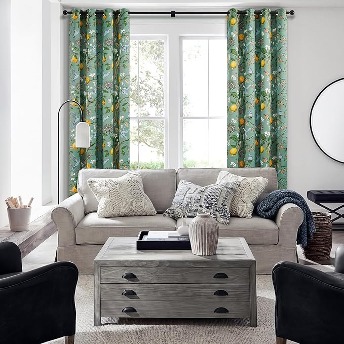 Extra Long 108 Inches Curtains for Large Window Funky Sage Green Tall Light Blocking Fun Floral Hummingbird Leaf Flower Jungle Forest Fancy Grommet Microfiber Lined High Ceiling Curtains 2 Panels 9FT