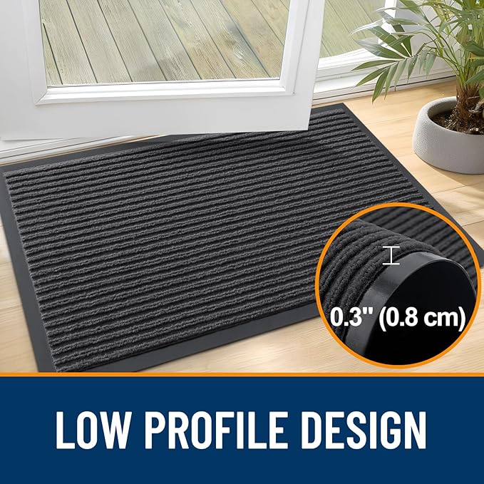 OLANLY Front Door Mat Indoor Outdoor Entrance, 2-Pack 29.5 x 17 Inch, Waterproof Heavy Duty Doormat, Fade Resistant, Low Profile, Easy Clean Patio Porch Welcome Floor Mats for Entry, Charcoal Grey