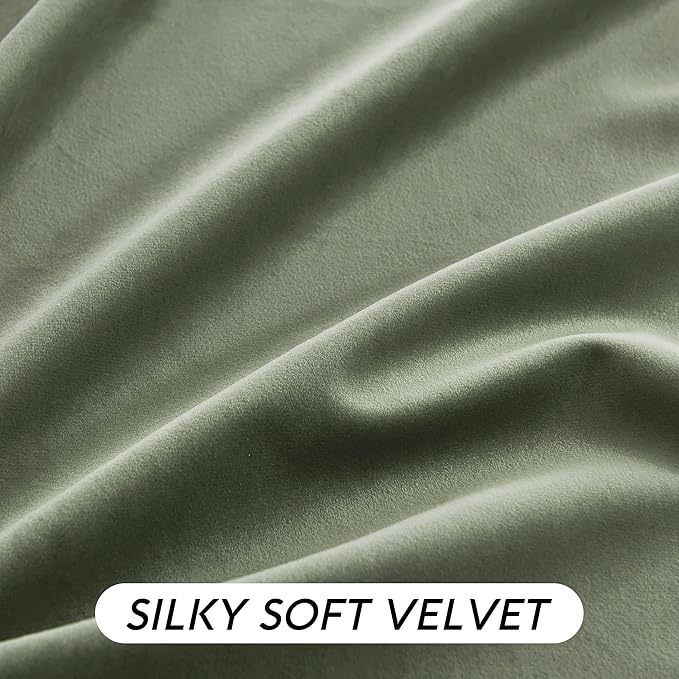RYB HOME Sage Green Velvet Curtains 108 inch, Room Darkening Super Soft Velvet Drapes for Living Room Thermal Insulated Pleat Tapes Window Treatment for Bedroom Playroom, W52 x L108 inch, 2 Panels