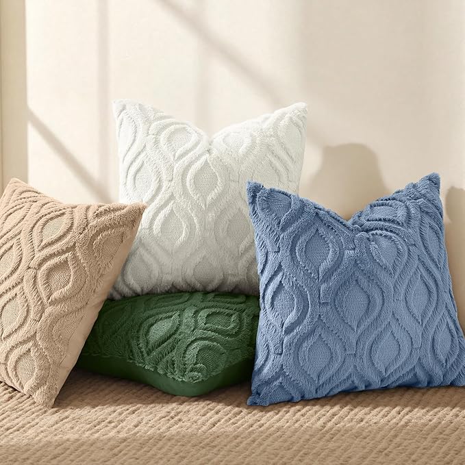 decorUhome Throw Pillow Covers 24x24 Inch Set of 2, Soft Plush Faux Wool Light Khaki Solid Couch Pillow Covers, Accent Euro Sham Farmhouse Neutral Square Pillow Cases for Sofa Bed Living Room